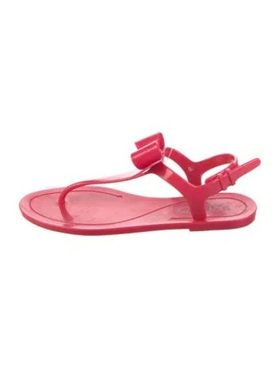 Pre-owned Red Valentino Rubber Bow Accents T-strap Sandals In Red
