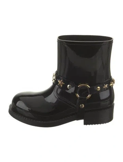 Pre-owned Red Valentino Rubber Chain-link Accents Rain Boots In Black