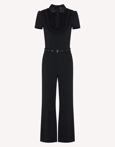 Red Valentino Ruffled Belted Jumpsuit In Black
