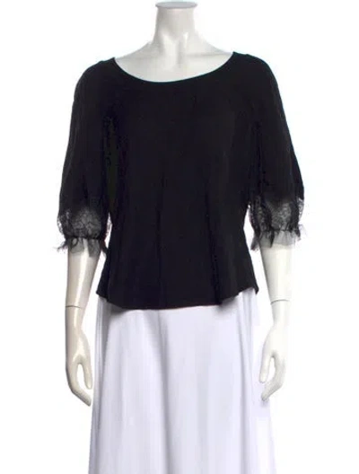 Pre-owned Red Valentino Scoop Neck Three-quarter Sleeve Blouse In Black