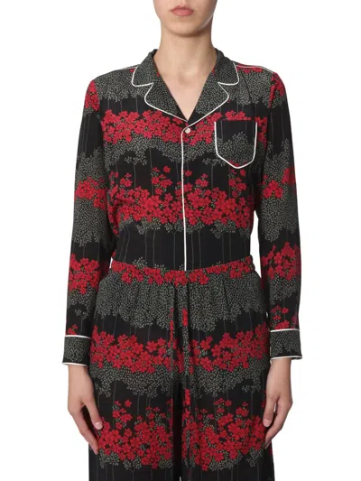 Red Valentino Shirt With Dreaming Peony Print In Black