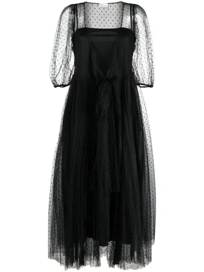 Red Valentino Short-sleeved Tulle Midi Dress In Black