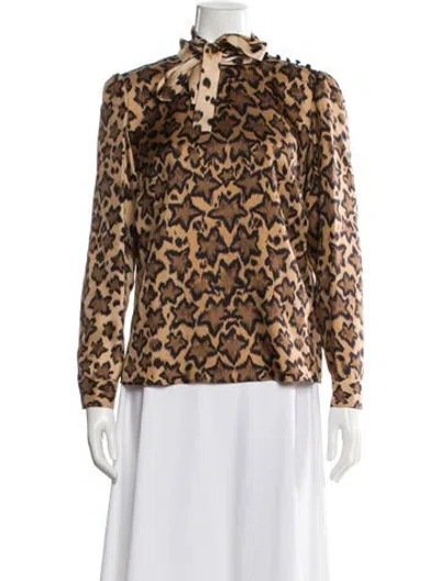Pre-owned Red Valentino Silk Animal Print Blouse In Brown