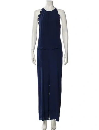 Pre-owned Red Valentino Silk Crew Neck Jumpsuit In Blue