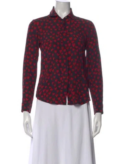 Pre-owned Red Valentino Silk Floral Print Blouse In Black