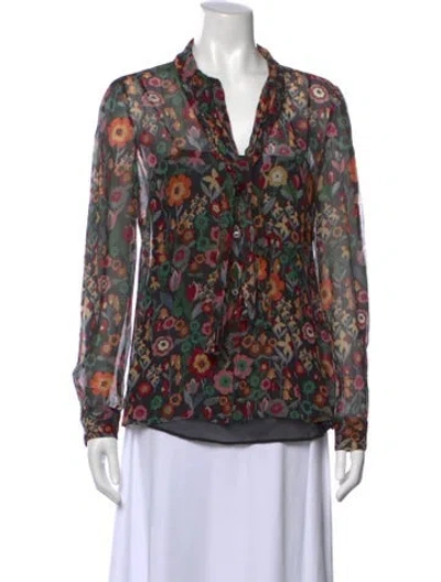 Pre-owned Red Valentino Silk Floral Print Blouse In Black