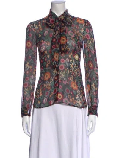 Pre-owned Red Valentino Silk Floral Print Blouse In Black