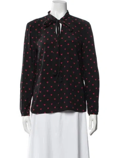 Pre-owned Red Valentino Silk Floral Print Blouse In Black