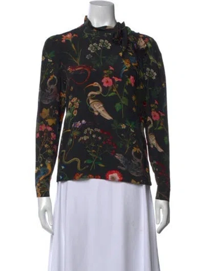 Pre-owned Red Valentino Silk Floral Print Blouse In Black