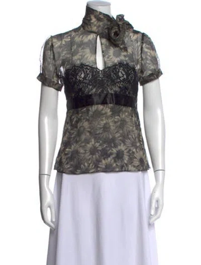 Pre-owned Red Valentino Silk Floral Print Blouse In Black