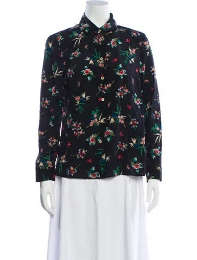 Pre-owned Red Valentino Silk Floral Print Blouse In Blue