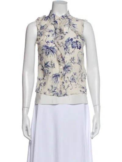 Pre-owned Red Valentino Silk Floral Print Blouse In Neutral