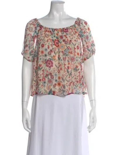 Pre-owned Red Valentino Silk Floral Print Blouse In Neutral