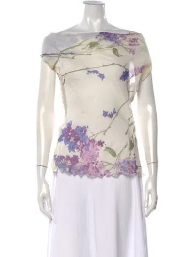 Pre-owned Red Valentino Silk Floral Print Blouse In Neutrals