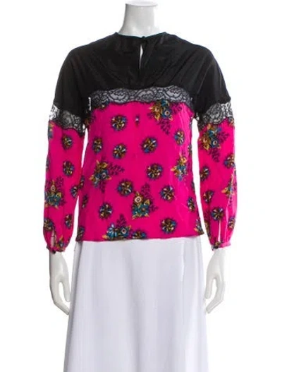 Pre-owned Red Valentino Silk Floral Print Blouse In Pink