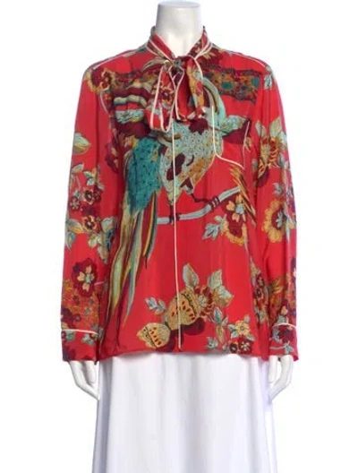 Pre-owned Red Valentino Silk Floral Print Blouse In Red