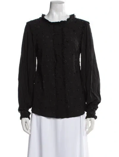 Pre-owned Red Valentino Silk Floral Print Blouse W/ Tags In Black