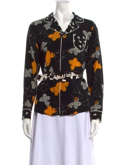 Pre-owned Red Valentino Silk Floral Print Blouse W/ Tags In Black