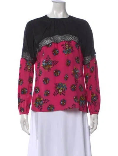 Pre-owned Red Valentino Silk Floral Print Blouse W/ Tags In Pink
