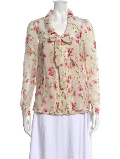Pre-owned Red Valentino Silk Floral Print Blouse W/ Tags In White