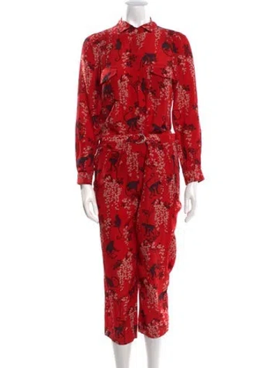 Pre-owned Red Valentino Silk Floral Print Jumpsuit In Red