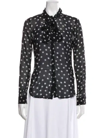 Pre-owned Red Valentino Silk Graphic Print Blouse In Black