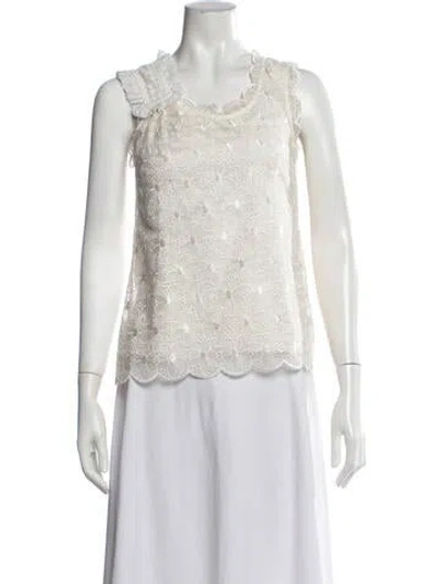 Pre-owned Red Valentino Silk Lace Pattern Blouse In Neutrals