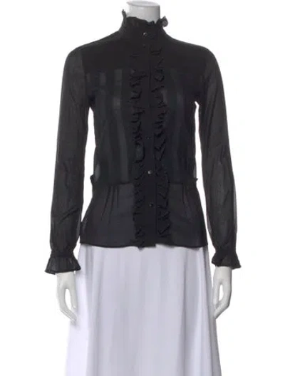 Pre-owned Red Valentino Silk Long Sleeve Blouse In Black