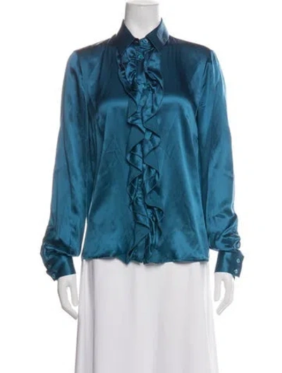 Pre-owned Red Valentino Silk Long Sleeve Blouse In Blue