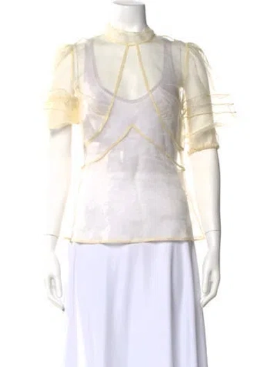 Pre-owned Red Valentino Silk Mock Neck Blouse In White