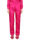 Red Valentino Satin Finish Trousers With Elastic Waistband In Fucsia