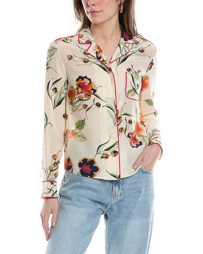 Red Valentino Floral-print Silk-crepe Shirt In Beige