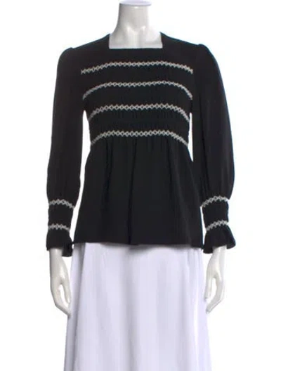 Pre-owned Red Valentino Silk Square Neckline Blouse In Black