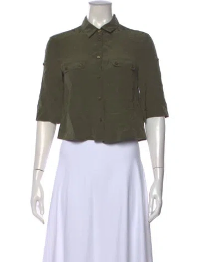 Pre-owned Red Valentino Silk Three-quarter Sleeve Button-up Top In Green