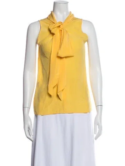 Pre-owned Red Valentino Silk Tie Neck Blouse In Yellow