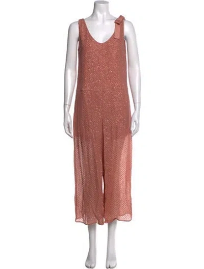 Pre-owned Red Valentino Silk V-neck Jumpsuit In Pink