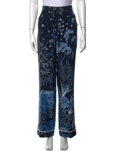 Pre-owned Red Valentino Silk Wide Leg Pants In Blue