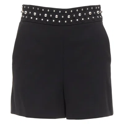 Pre-owned Red Valentino Silver Studded Floral Laser Applique Black Shorts It38 Xs