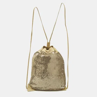 Pre-owned Red Valentino Small Gold/cream Sequins Drawstring Backpack