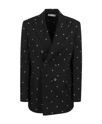 Red Valentino Star-print Double-breasted Blazer In Black