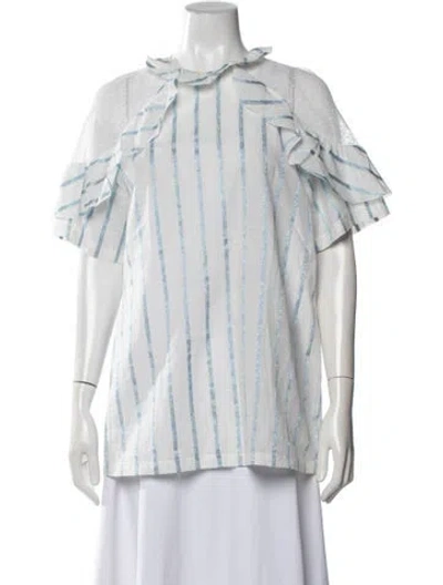 Pre-owned Red Valentino Striped Crew Neck Blouse In White