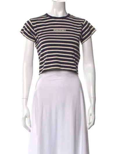 Pre-owned Red Valentino Striped Crew Neck Crop Top In Black