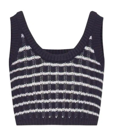 Red Valentino Striped Knitted Vest In Blue