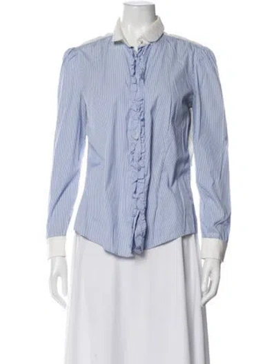 Pre-owned Red Valentino Striped Long Sleeve Blouse In Blue