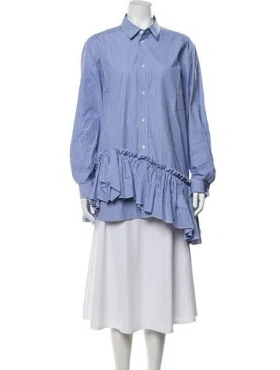 Pre-owned Red Valentino Striped Long Sleeve Blouse In Blue/white