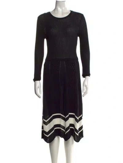 Pre-owned Red Valentino Striped Midi Length Dress In Black