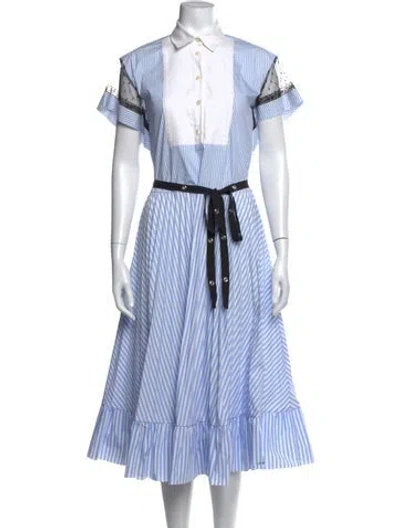 Pre-owned Red Valentino Striped Midi Length Dress In Blue