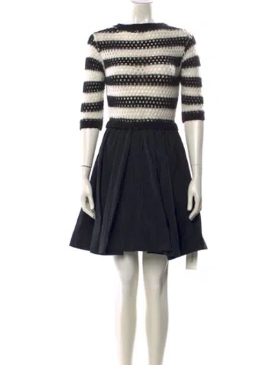 Pre-owned Red Valentino Striped Mini Dress In Black