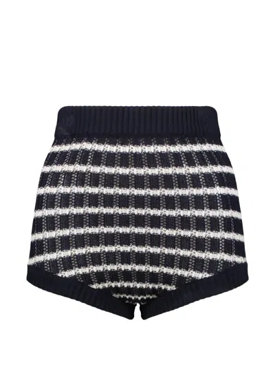 Red Valentino Striped Pointelle-knit Shorts In Blue