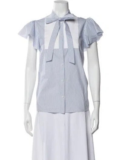 Pre-owned Red Valentino Striped Short Sleeve Blouse In Blue